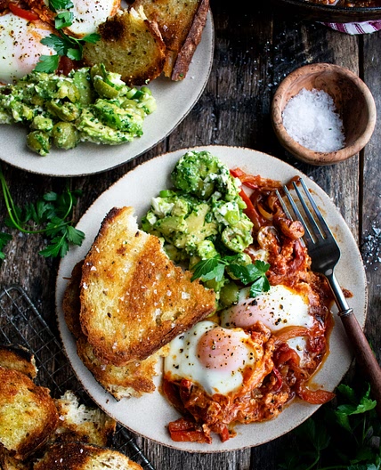 Shakshuka with Feta & Avocado Salad
