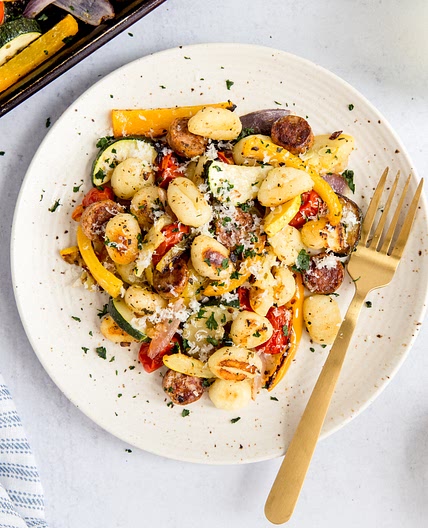 Sheet Pan Gnocchi with Roasted Summer Vegetables & Chicken Sausage