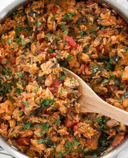 Tomato Herb Rice with White Beans and Spinach