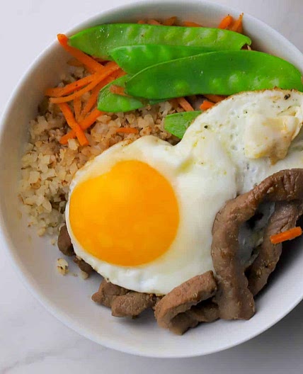 Keto Bibimbap Recipe with Crispy Cauli Rice and Beef