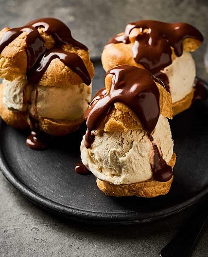 Cream Puffs (Profiteroles) with Vanilla Ice Cream and Chocolate Sauce