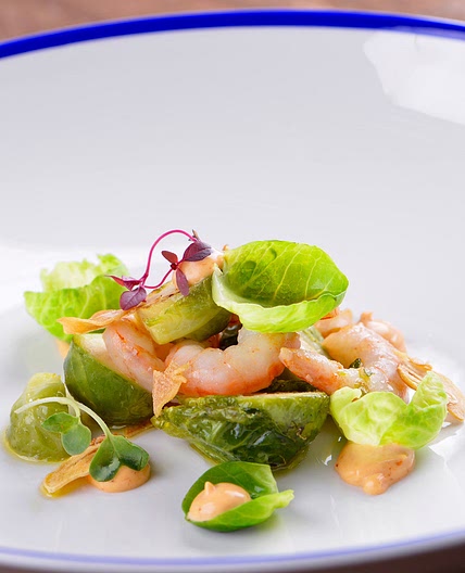 Coles de Bruselas con gambas