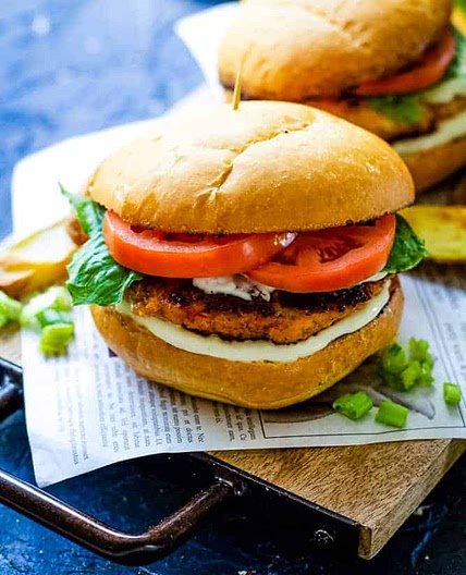 Chipotle Salmon Burgers with Lemon Chive Mayo