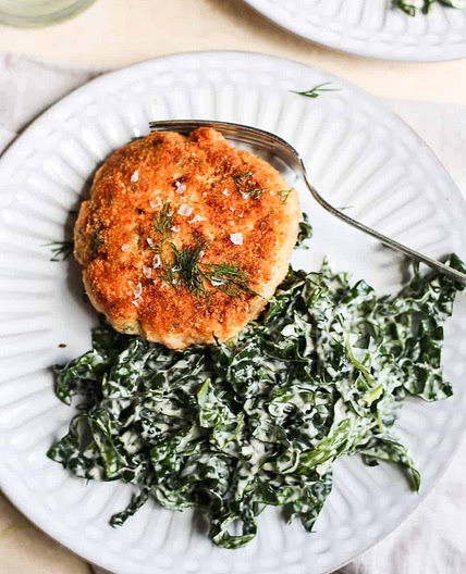 Salmon Burgers with Kale Caesar Salad
