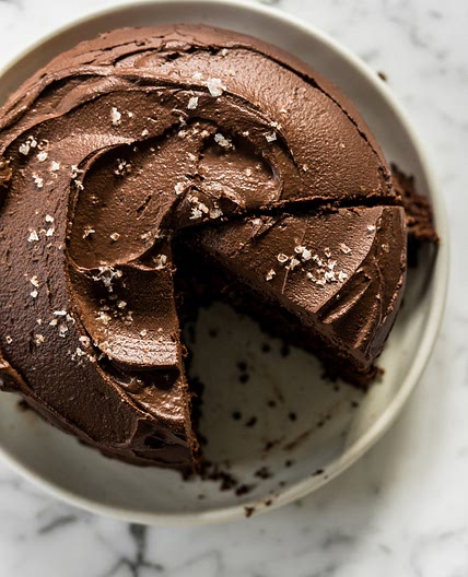 Vegan chocolate cake with maple filling and dark chocolate ganache