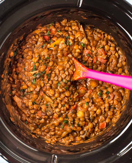 Cheesy Slow Cooker Lentils