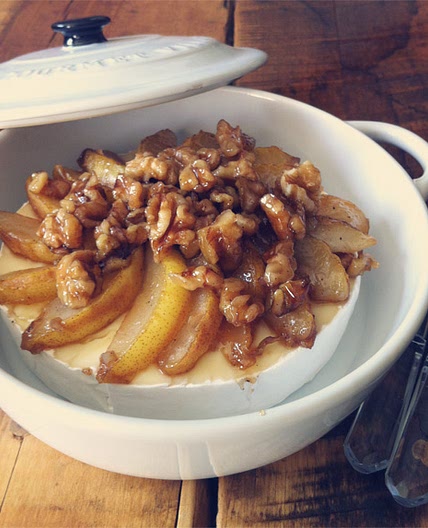 Easy Caramelized Pear + Walnut Topped Brie
