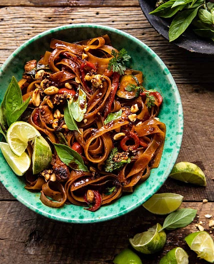 Saucy Thai Summer Noodle Stir Fry with Sesame Peanuts