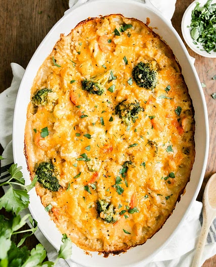 Cheesy Chicken and Rice Casserole (Easy & Veggie Loaded)