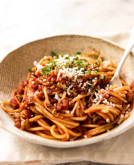 Bacon Pasta with tomato pasta sauce
