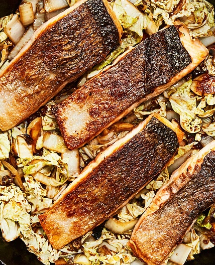 Crispy-Skin Salmon With Napa Cabbage