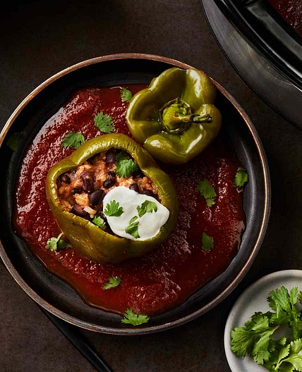 Slow-Cooker Black Bean & Brown Rice Stuffed Peppers
