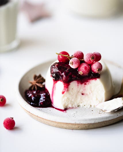 Live panna cotta with mulled berry compote