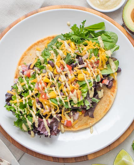 Tex-Mex Salad Flatbread with Beans, Corn & Avocado Ranch Dressing