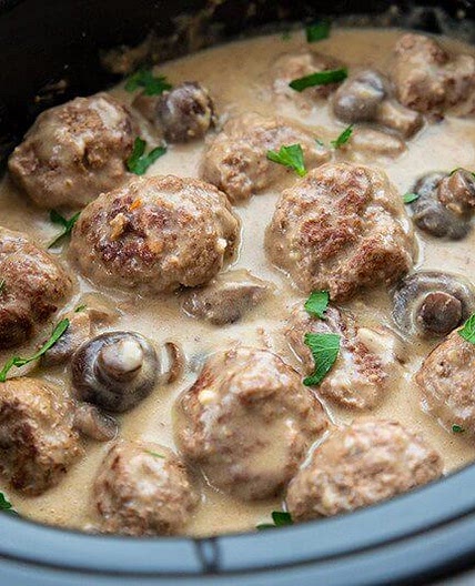 Crock Pot Meatballs with Creamy Mushroom Gravy