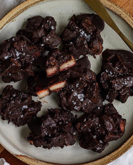 Salted Dark Chocolate Strawberry Clusters