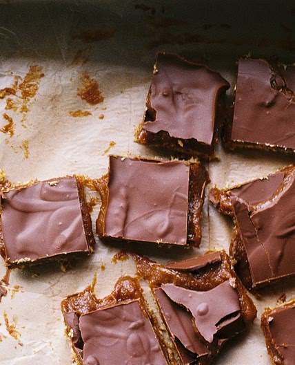 Vegan chocolate salted caramel slice