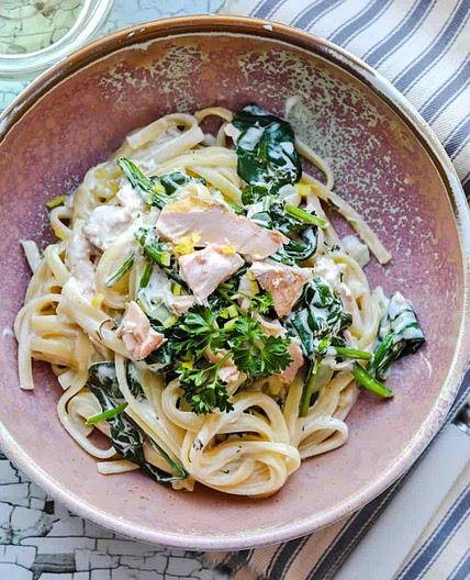 Creamy Trout and Spinach Pasta