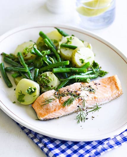 Salmon with new potato & watercress salad