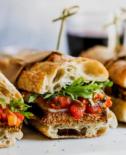 Crispy Eggplant Sandwiches with Tomato-Tarragon Relish