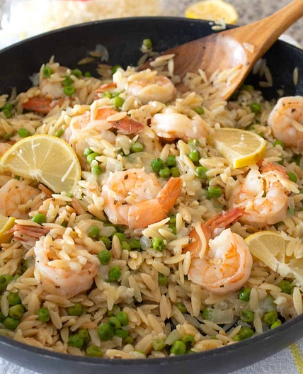 20 Minute One Pan Shrimp and Orzo Dinner