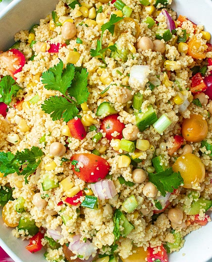 Vegan Couscous Salad with Chickpeas and Charred Corn
