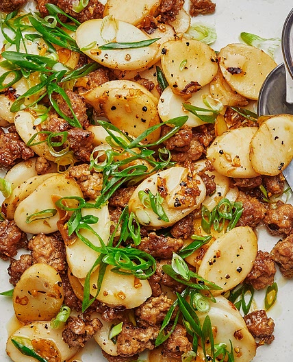 Salt-and-Pepper Pork With Crispy Rice Cakes