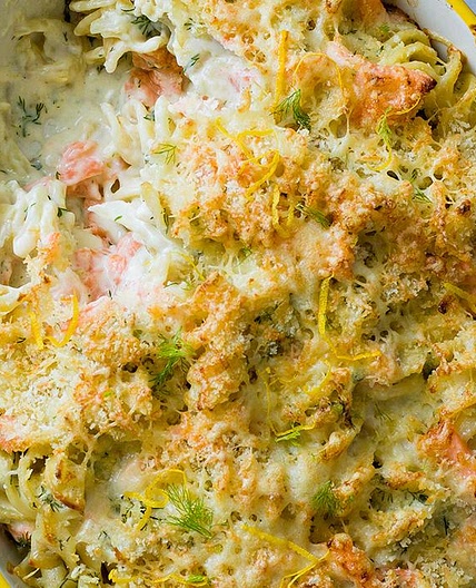 Scandi salmon pasta bake