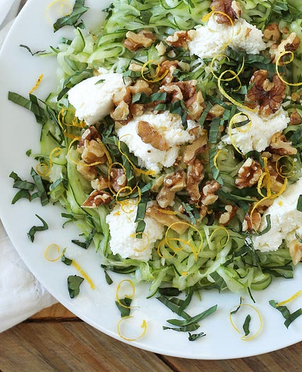 Lemon-Garlic Zucchini Salad with Walnuts & Ricotta Cheese