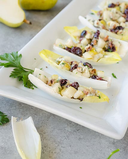 Endive Salad Bites with Pears, Blue Cheese, and Pecans