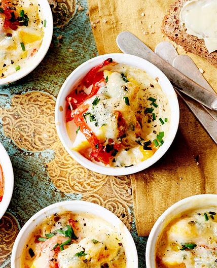 Cheesy smoked haddock pots