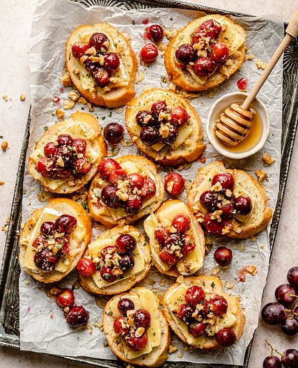 Roasted Grape & Brie Crostini with Honey + Sea Salt