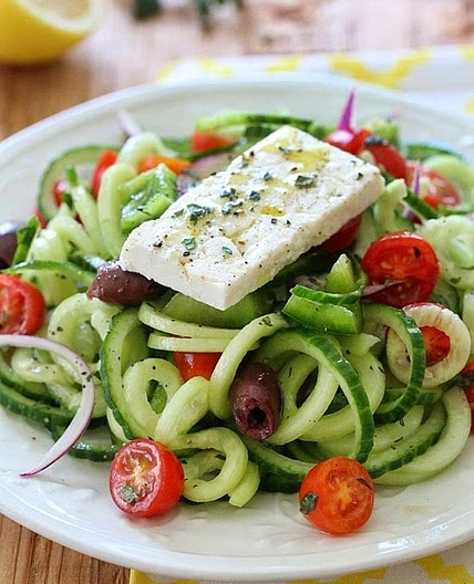 Spiralized Greek Cucumber Salad with Lemon and Feta