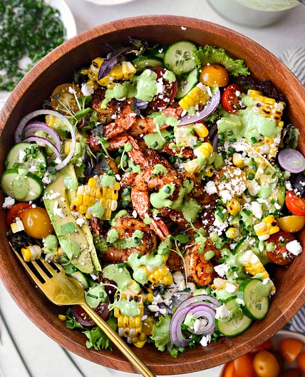 Blackened Shrimp Summer Salad with Corn and Feta