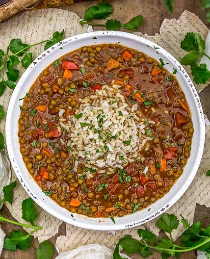 Thai Red Curry Lentil Soup with Rice