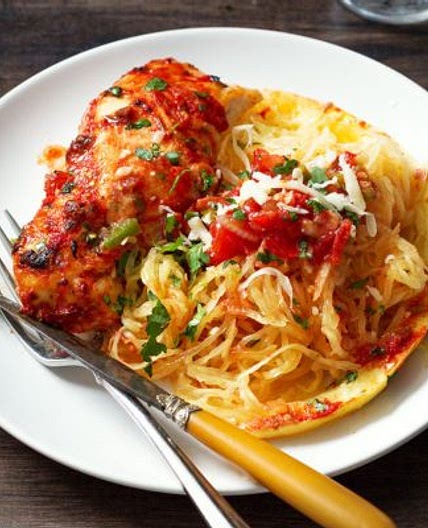 Sheet-Pan Salsa Chicken with Spaghetti Squash