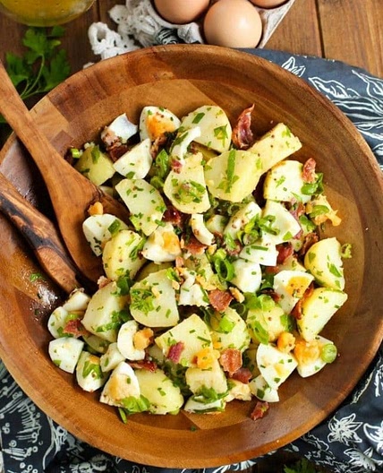 No Mayo Potato Salad with Herbed Bacon & Eggs