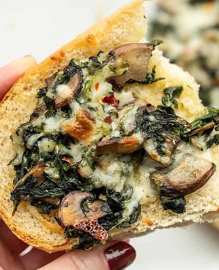 Spinach Mushroom French Bread Pizzas