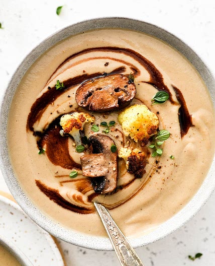 Creamy Roasted Cauliflower and Mushroom Soup - Dairy Free!