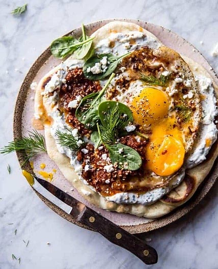 Turkish Fried Eggs in Herbed Yogurt