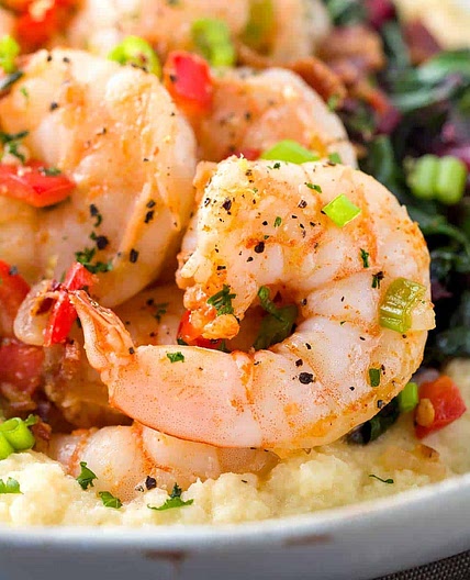 Cauliflower Grits with Spicy Shrimp
