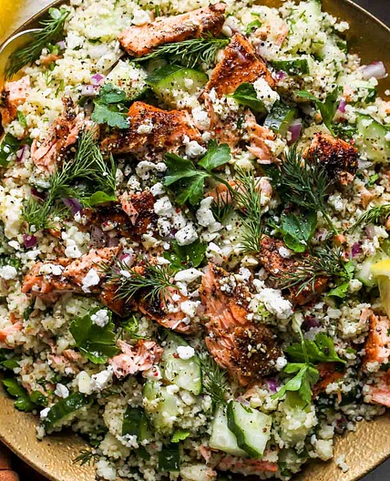 Salmon Couscous Salad with Feta Dressing