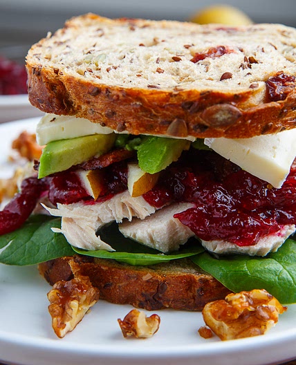 Turkey, Cranberry, Brie and Pear Sandwiches with Avocado and Bacon
