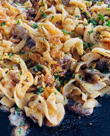 Blackstone French Onion Beef and Noodles