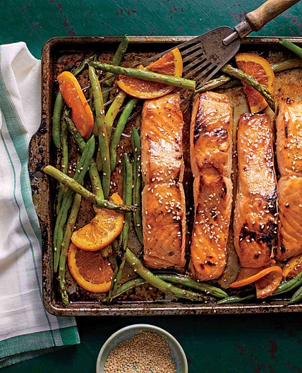 Honey-Soy-Glazed Salmon With Veggies And Oranges