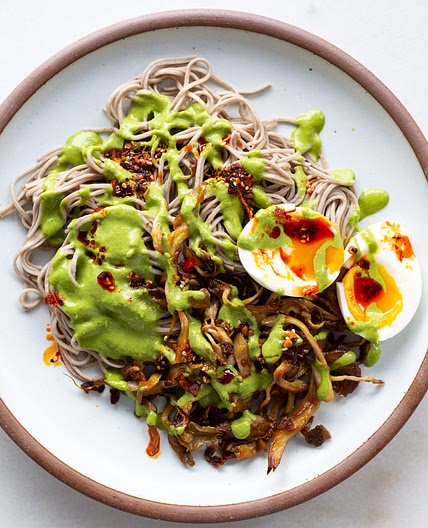 Crispy Oyster Mushrooms on Cold Soba Noodles