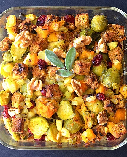 Butternut, Brussel Sprout & Cranberry Bread Stuffing