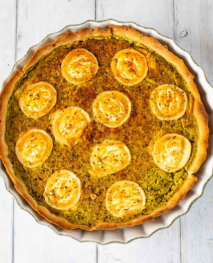 Quiche courgette-chèvre-origan (pâte maison à l’huile d’olive)