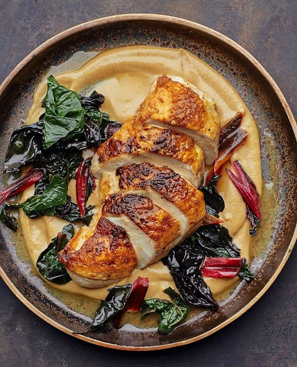 Chicken With Mushroom Purée and Swiss Chard