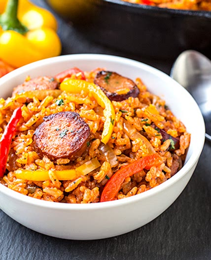 Smoked Sausage and Red Rice Skillet